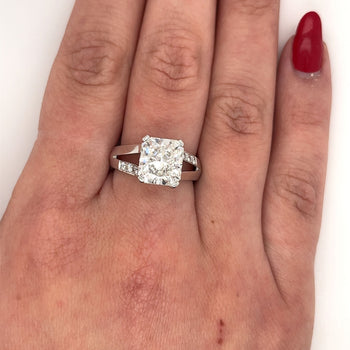 4.11 Carat Radiant Cut Lab Grown Diamond in Split-Shank Diamond Side Stone Ring – Assay Jewelers