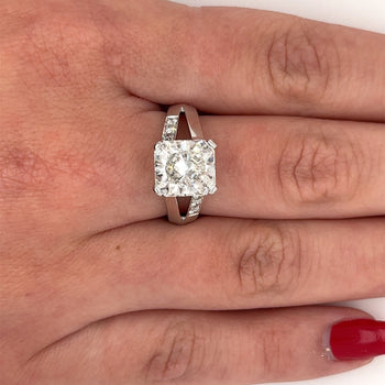 4.11 Carat Radiant Cut Lab Grown Diamond in Split-Shank Diamond Side Stone Ring – Assay Jewelers