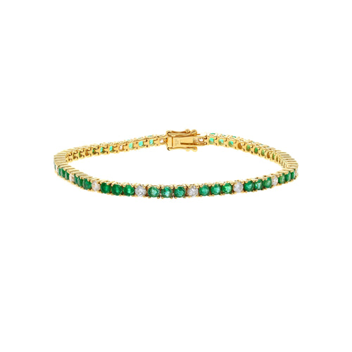 4.26 Carat Emerald and Diamond Tennis 4 Prong Bracelet In 14K Gold