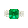 4.26 Carat Vivid Green Colombian Muzo Mine Emerald & Emerald Cut Side Diamond Ring