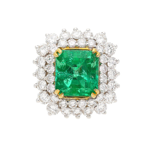 4.30 carat natural Colombian Emerald in Diamond cluster ring