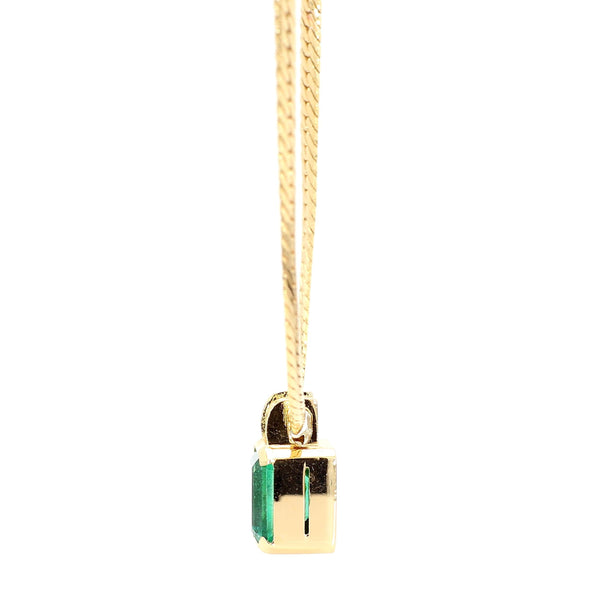 4.36 Carat Colombian Emerald Half Bezel 18K Gold Pendant Necklace