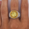 4.44 Carat Round Cut Yellow Diamond 18K Gold Halo Mens Ring