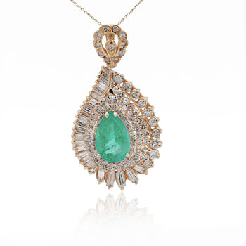 4.5 Carat Pear Cut Colombian Emerald & Diamond 18K Pendant Necklace – Assay Jewelers