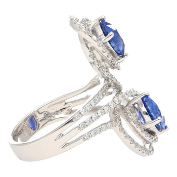 4.51 Carat Oval Blue Sapphire & Diamond Two Stone Vertical Pave Swirl Ring – Assay Jewelers