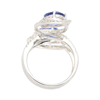4.51 Carat Oval Blue Sapphire & Diamond Two Stone Vertical Pave Swirl Ring – Assay Jewelers
