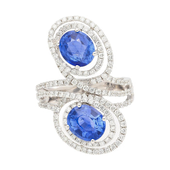 4.51 Carat Oval Blue Sapphire & Diamond Two Stone Vertical Pave Swirl Ring – Assay Jewelers