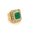 5 Carat Emerald Mens Ring With Round Diamond Halo in 18k Yellow Gold