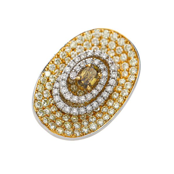 5 Carat Fancy Brown & Yellow Diamond Pave 18K Gold Tilted Shield Ring