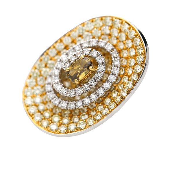 5 Carat Fancy Brown & Yellow Diamond Pave 18K Gold Tilted Shield Ring