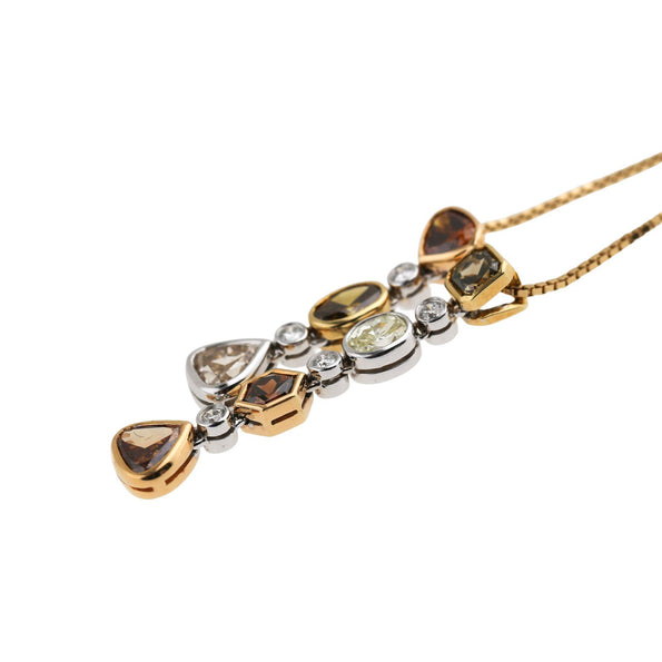 5 Carat Fancy Multicolor Diamond in 18K Two Tone Gold Dual Drop Pendant Necklace