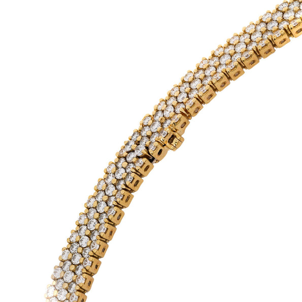 50 Carat Round Brilliant Diamond in 18K Yellow Gold Three Row V Shape Necklace