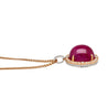 57.95 Carat Cabochon Cut Deep Pink Ruby & Diamond Halo Earrings & Necklace Set