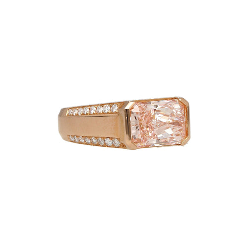 5.28 Carat Radiant Cut Vivid Pink Lab Diamond East West Half Bezel Ring