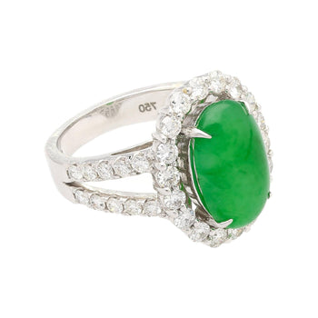 Bague halo en jade jadéite de type A de 5,32 carats et diamants en or blanc 18K – Assay Jewelers