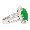 5.32 Carat Type A Jadeite Jade and Diamond Halo Ring in 18K White Gold