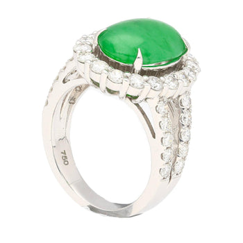 Bague halo en or blanc 18K avec jadéite de type A de 5.32 carats et diamants – Assay Jewelers