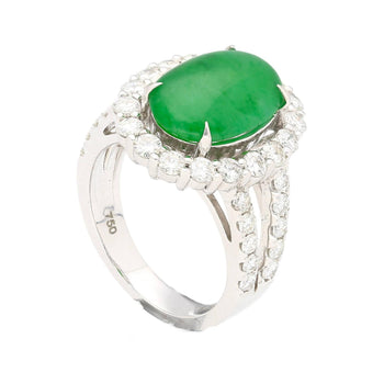 5,32 carats, Bague halo en jadéite de type A et diamants en or blanc 18K – Assay Jewelers