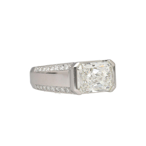 5.4 Carat Radiant Cut Lab Diamond Half Bezel East-West Unisex Ring