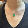 5.42 Carat Natural Emerald Pendant Necklace with Yellow Diamond Halo in 18k Gold