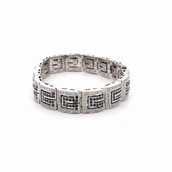 5.75 Carat Black & White Diamond in 18K White Gold Greek Key Bracelet