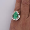 5.75 Carat Pear Cut Colombian Emerald Diamond Halo 18K Gold Emerald Ring