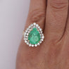 5.75 Carat Pear Cut Colombian Emerald Diamond Halo 18K Gold Emerald Ring