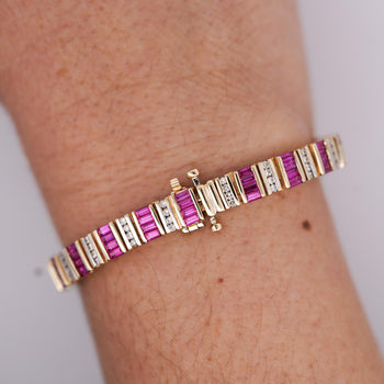 6 Carat Baguette-Cut Ruby & Diamond 14K Gold Link Bracelet – Assay Jewelers