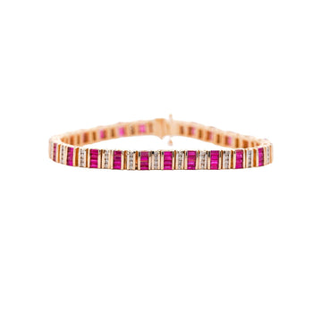 6 Carat Baguette-Cut Ruby & Diamond 14K Gold Link Bracelet – Assay Jewelers