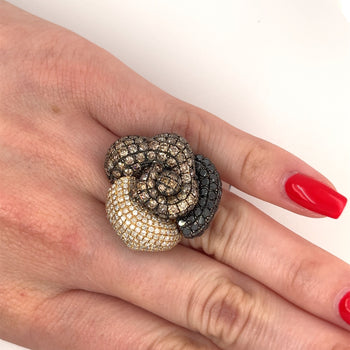 6 Carat TW Black, Brown, & White Diamond Cluster Flower Ring in 18K Yellow Gold – Assay Jewelers