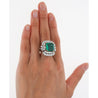 6.26 Carat Emerald Cut Emerald with Trillion and Round Cut Diamond Side Stone Ring in 18K White, Yellow Gold