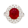 6.39 Carat Vivid Red "Pigeons Blood" Oval Cut Burma Ruby and Diamond Ring