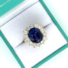 7.15 Carat Oval Cut Blue Sapphire & Diamond Halo Ring in 14K Yellow Gold