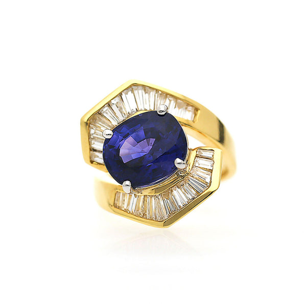 7.18 Carat Color Change Sapphire & Diamond 18K Bypass Ring