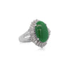 7.50 Carat Untreated Oval Green Jadeite with Baguette Diamonds in Platinum Ring