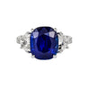 7.77 Carat Royal Blue Sapphire Ceylon No Heat Cushion Cut and Diamond Ring