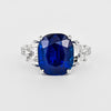 7.77 Carat Royal Blue Sapphire Ceylon No Heat Cushion Cut and Diamond Ring