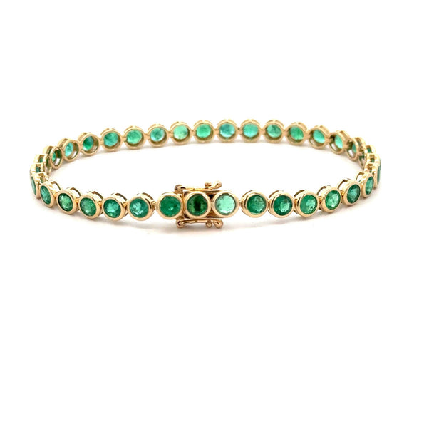 7.8 Carat Emerald Bezel Tennis Bracelet 5mm in 14K Yellow Gold