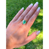 7.81 Carat Pear Shaped Cabochon Cut Natural Emerald & Diamond Ring in 18K Yellow Gold