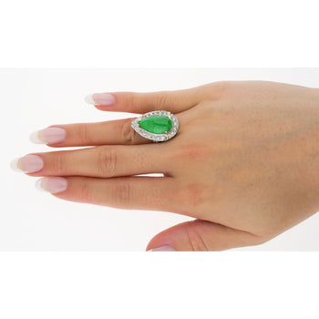 Bague halo en or blanc 18k avec jade et diamants, 7.88 carat – Assay Jewelers