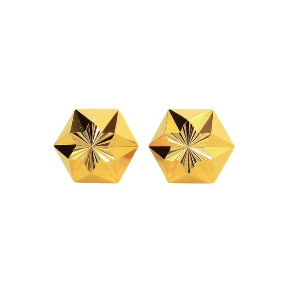 7mm 14K Gold Diamond Cut Hexagon Star Stud Earrings
