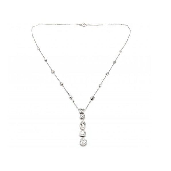 8 Carat TW Art Deco Antique Lariat Y Drop Necklace With Old Euro Cut Pear, Asscher, Marquise, Round & Cushion Cut Natural Diamonds
