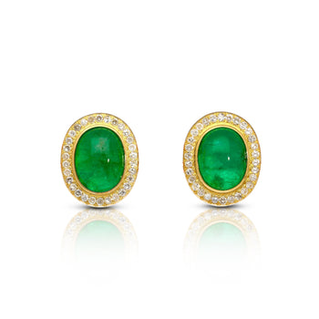 8.47 Carat Cabochon Emerald and Diamond Halo Earrings in 18K Gold – Assay Jewelers