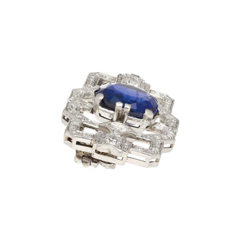 8.64 Carat AGL Certified Ceylon Cushion Cut Blue Sapphire and Diamond Brooch Pin – Assay Jewelers