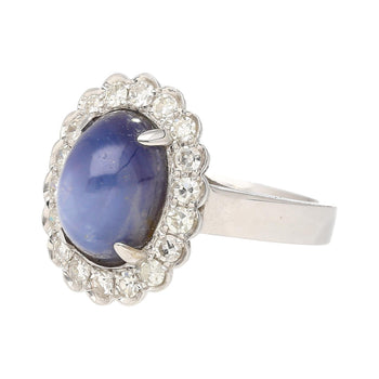 9.07 Carat Blue Star Sapphire & Diamond Halo Ring in 18K White Gold – Assay Jewelers