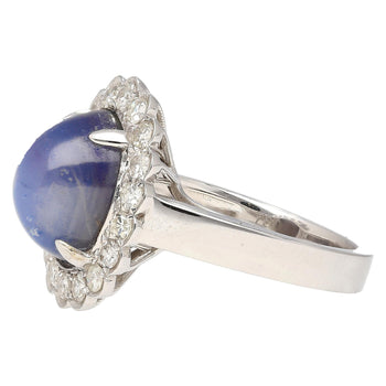 9.07 Carat Blue Star Sapphire & Diamond Halo Ring in 18K White Gold – Assay Jewelers