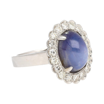 9.07 Carat Blue Star Sapphire & Diamond Halo Ring in 18K White Gold – Assay Jewelers