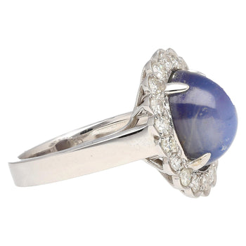 9.07 Carat Blue Star Sapphire & Diamond Halo Ring in 18K White Gold – Assay Jewelers