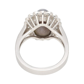 9.07 Carat Blue Star Sapphire & Diamond Halo Ring in 18K White Gold – Assay Jewelers