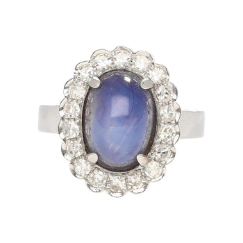 9.07 Carat Blue Star Sapphire & Diamond Halo Ring in 18K White Gold – Assay Jewelers